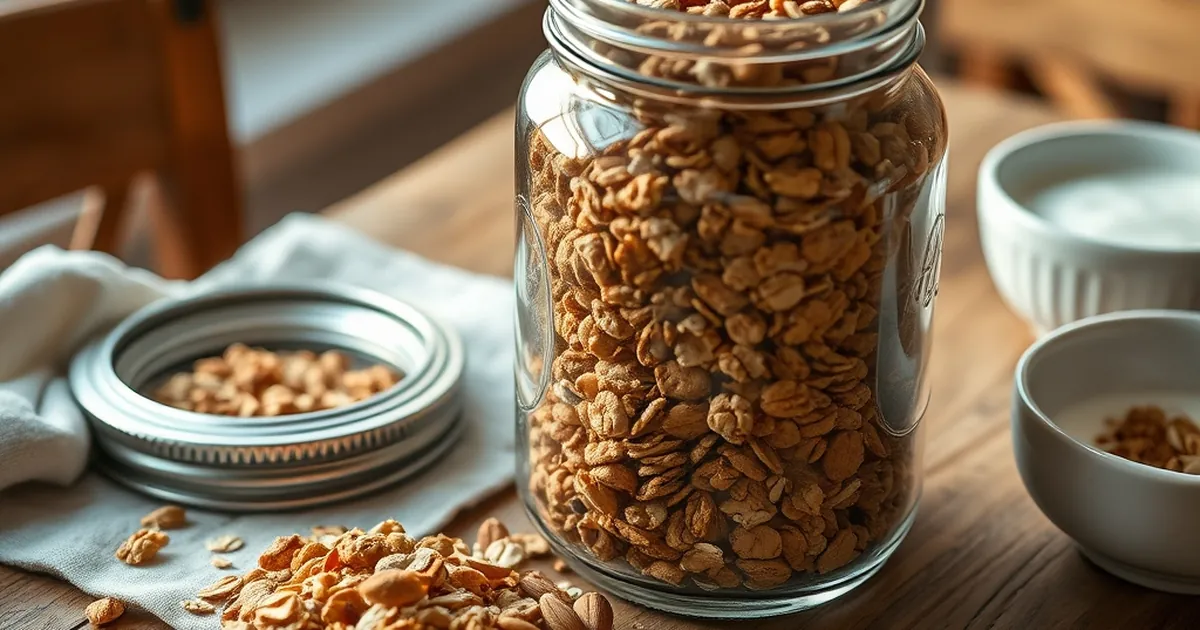 Cold granola stays crunchy twice as long in a sealed jar